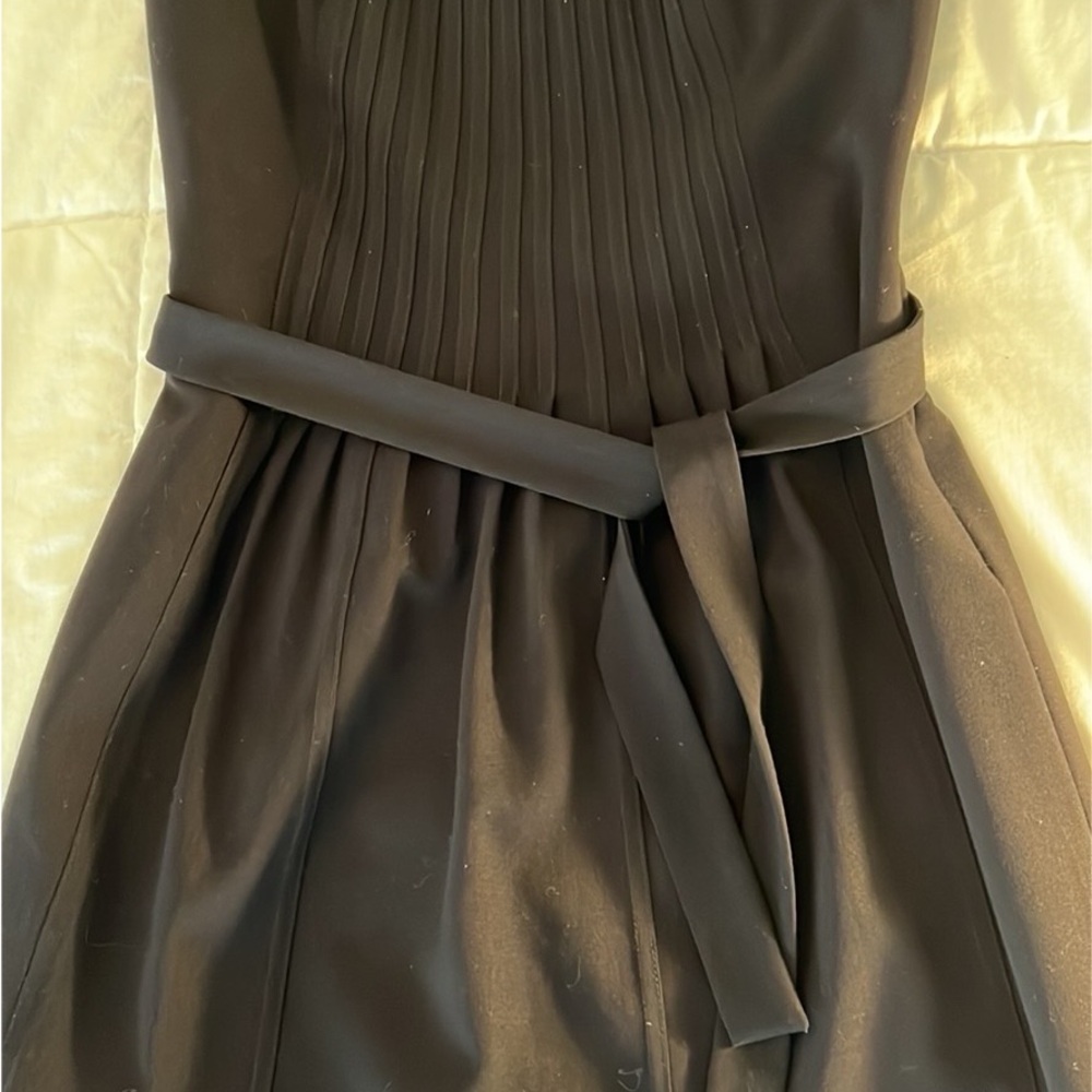 Calvin Klein Black Pleated Midi Dress with Waist Tie